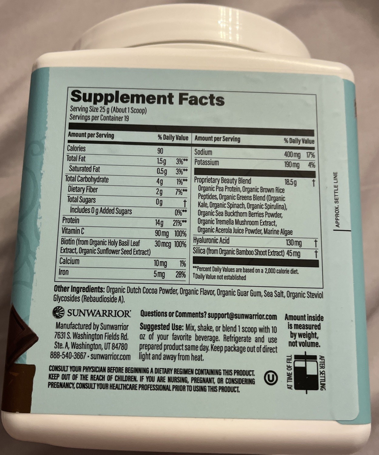 Sunwarrior Collagen Building Protein Peptides Plant Based Chocolate Fudge 475g