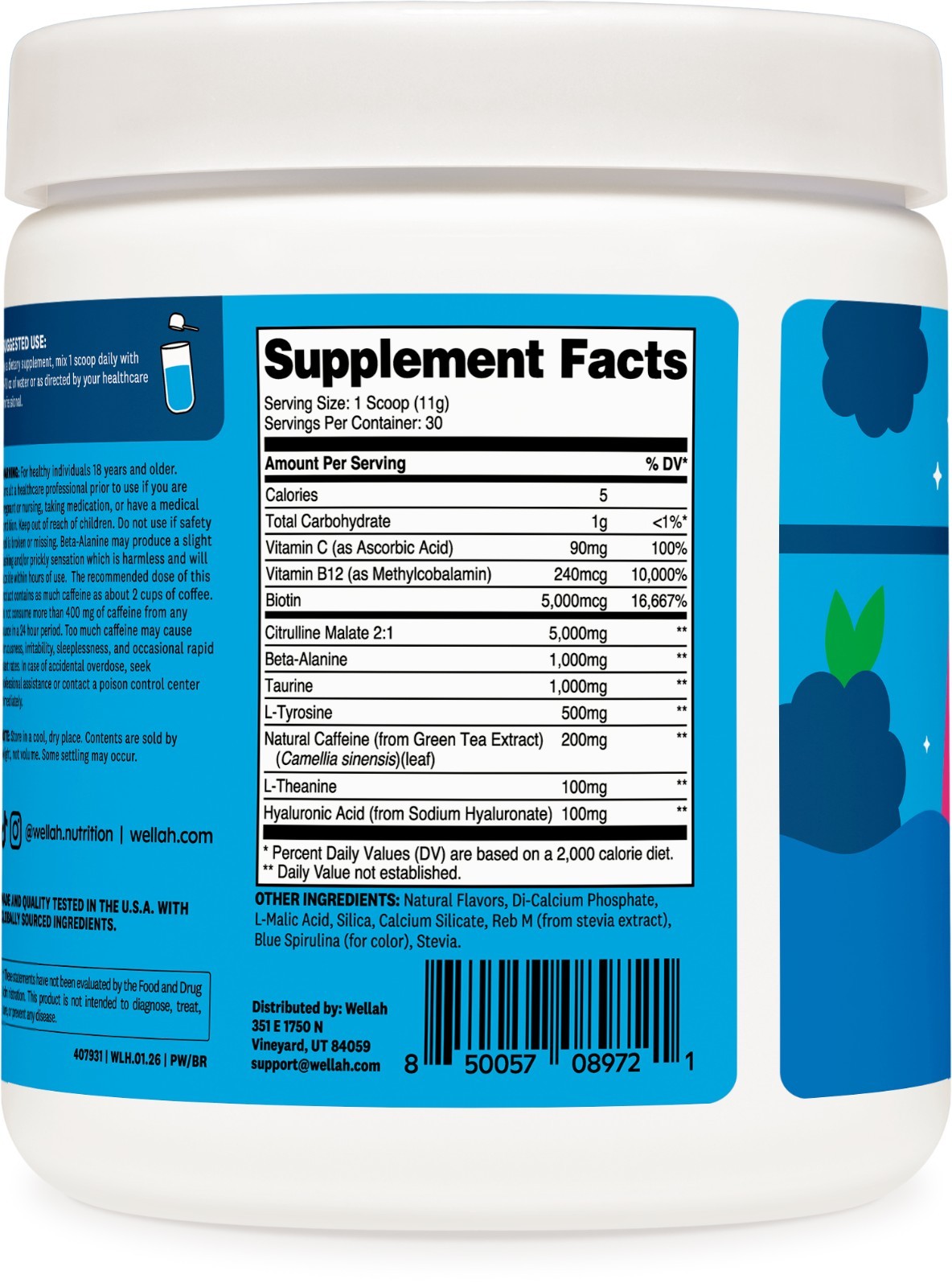 Wellah Get-Going Pre-Workout Drink Mix (Blue Raspberry) – 200mg Natural Caffeine
