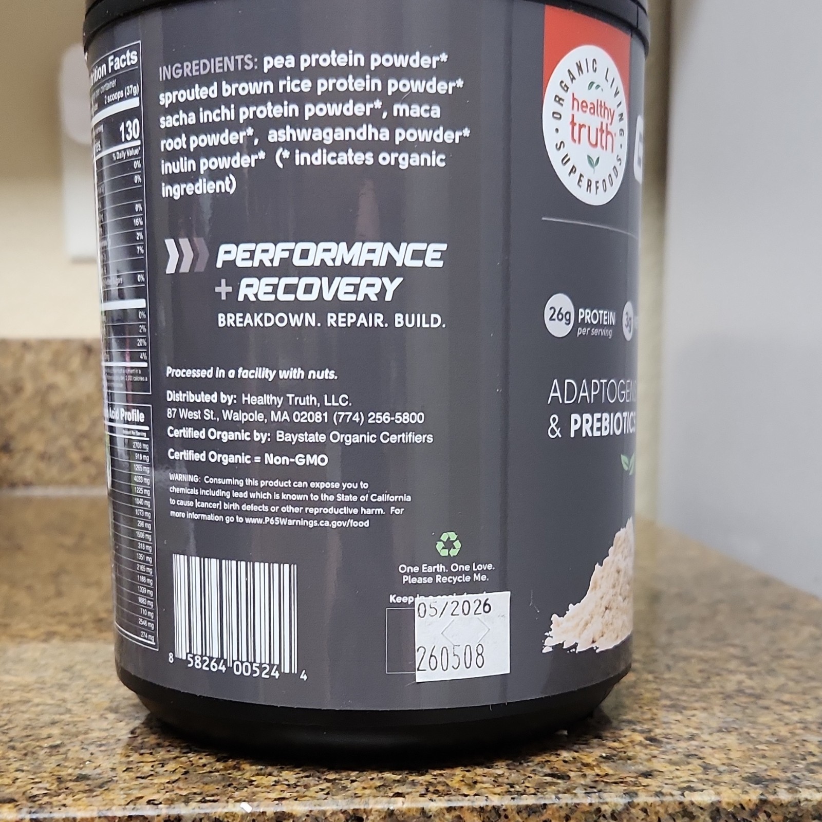 Healthy Truth Plant-Based Protein Blend Powder Unflavored 26 oz