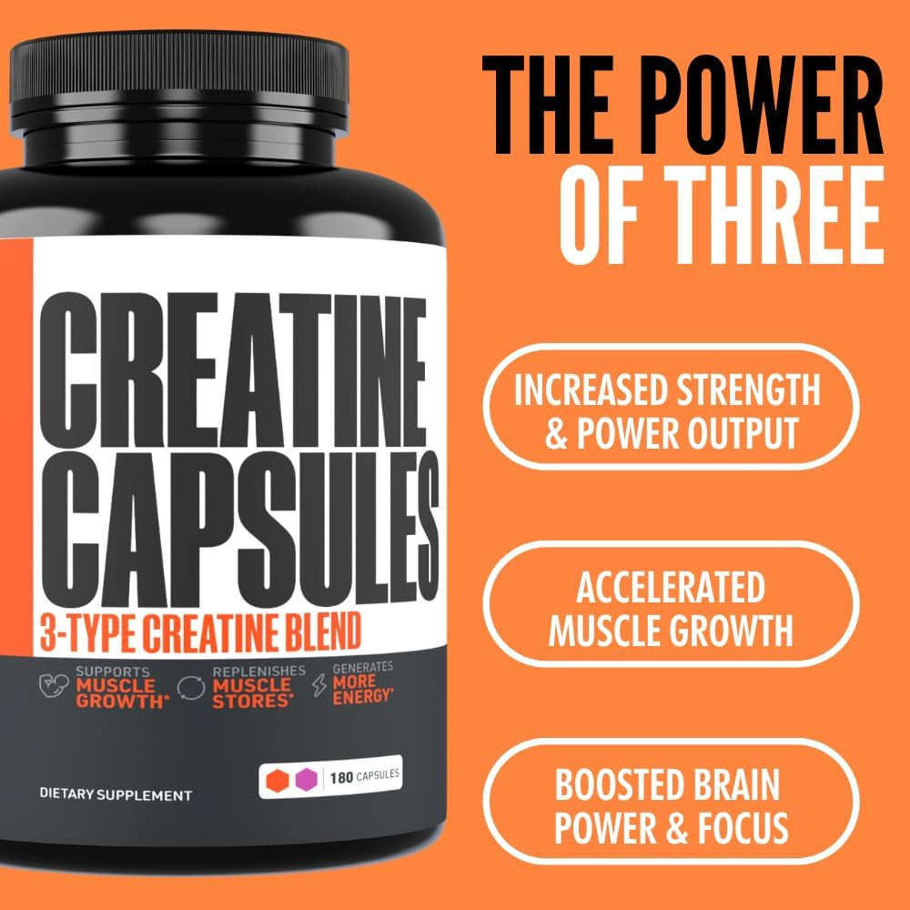 Creatine Capsules, 5G Premium 3X Threeatine Pre Workout Bulk Muscle Mass Gain…