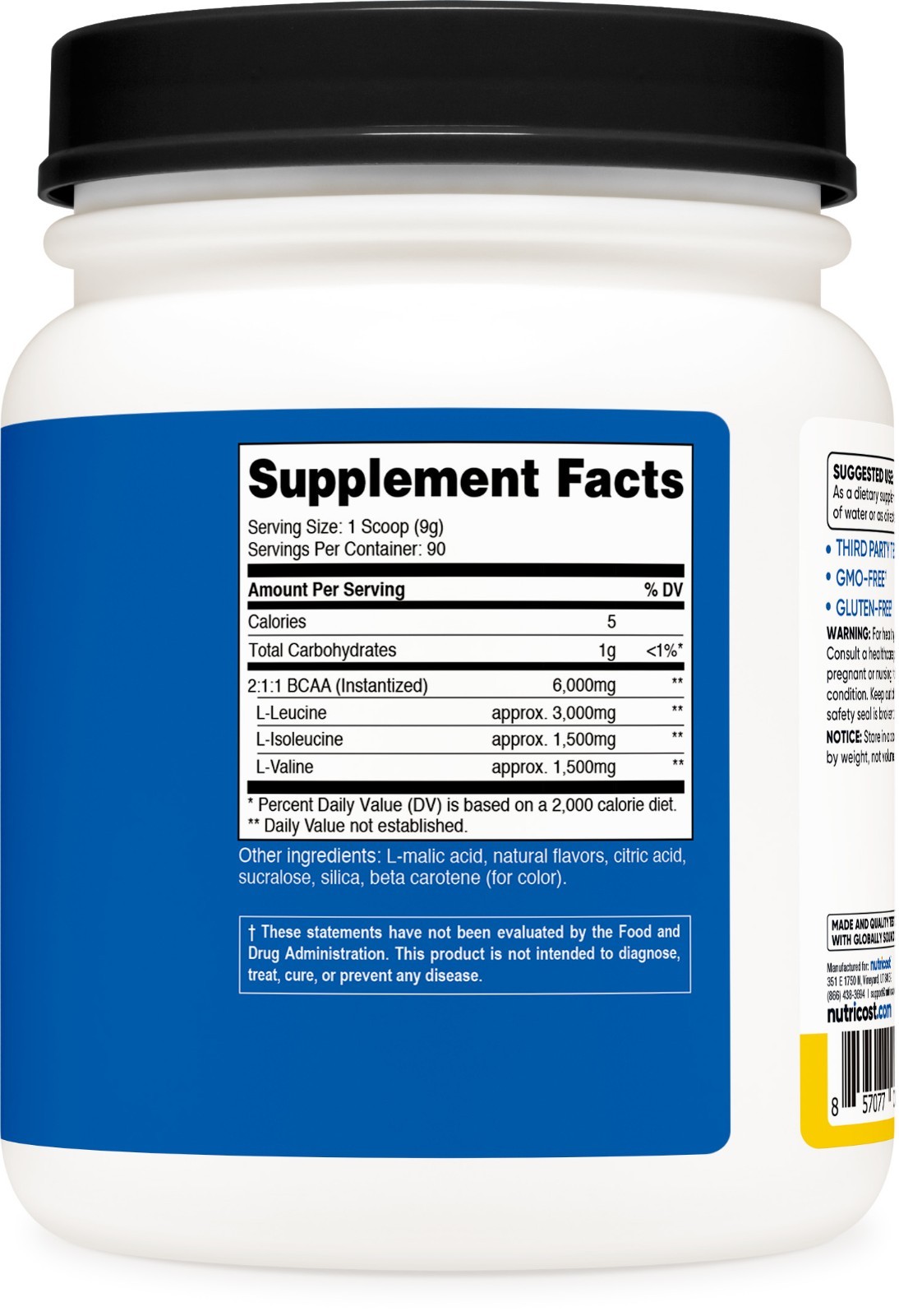 Nutricost BCAA Powder (Pineapple) 90 Servings – Gluten Free and Non-GMO