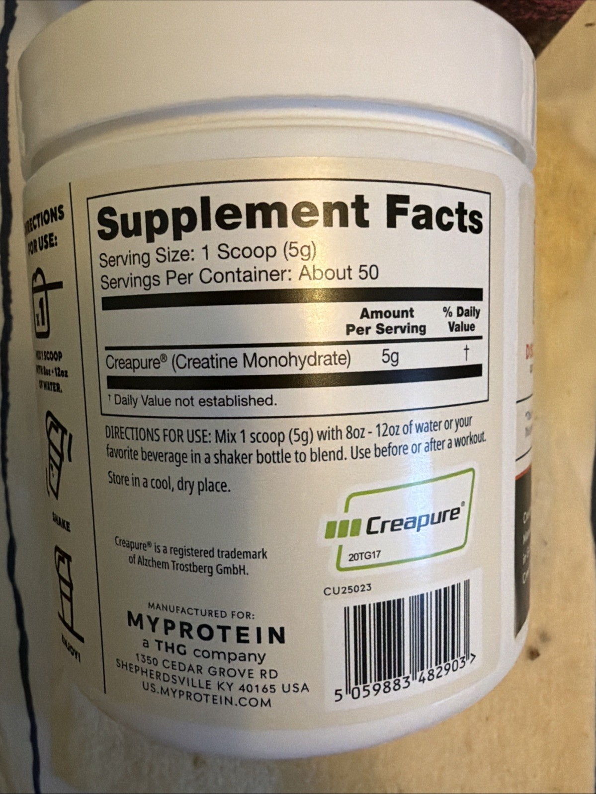 Myprotein Creapure Creatine Monohydrate Powder Pure Unflavored 50 Servings 250g