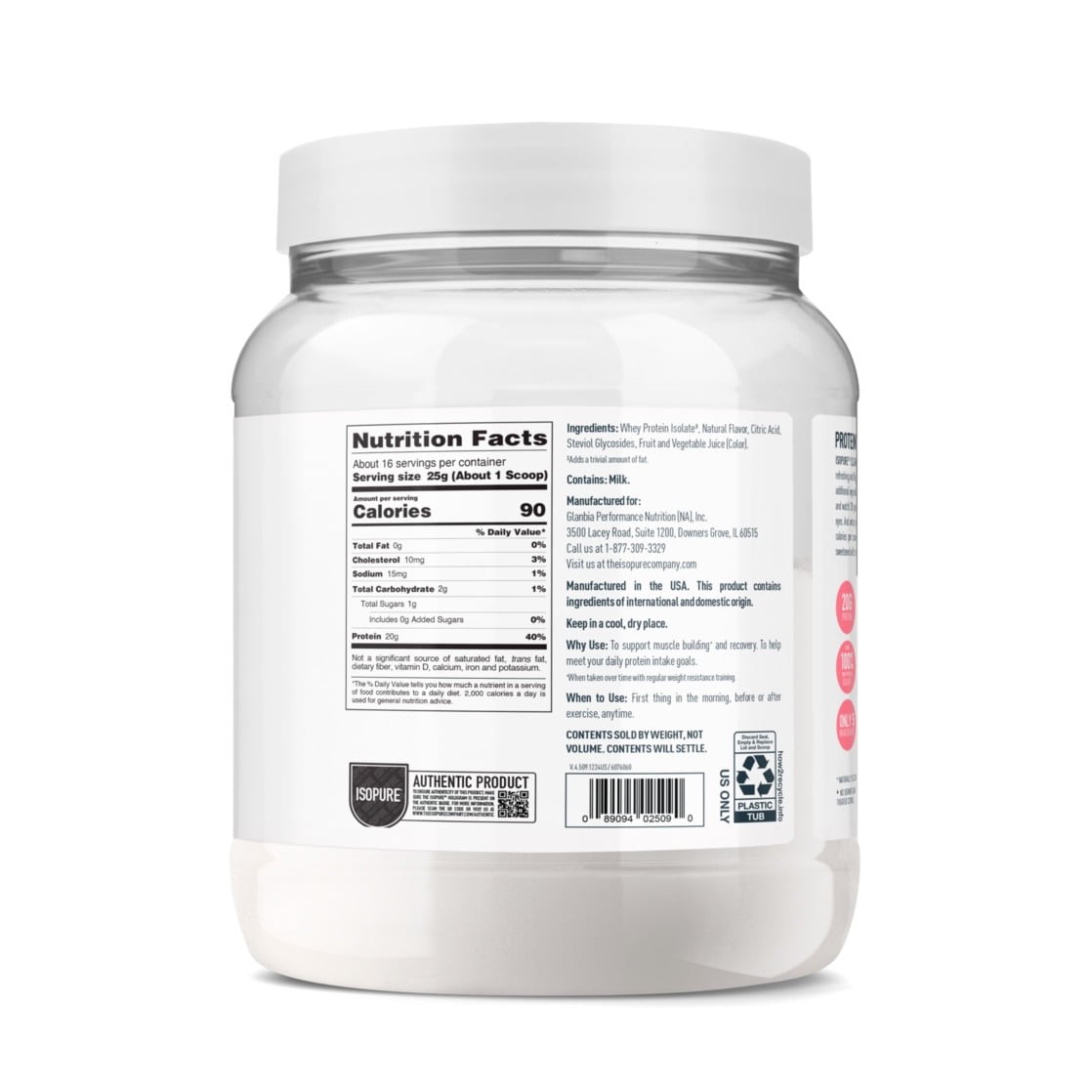 Isopure Clear Low Carb 100% Whey Protein Isolate Powder, Mixed Berry,20g Protein