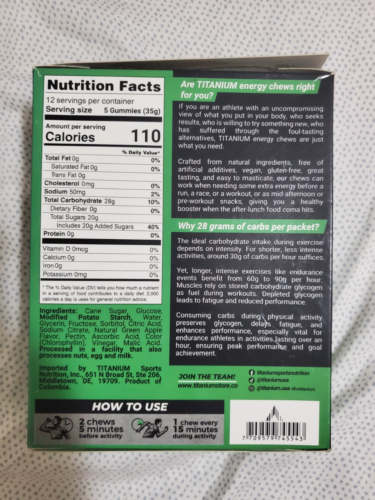 Energy carb chews Titanium Endurance 12 Pk