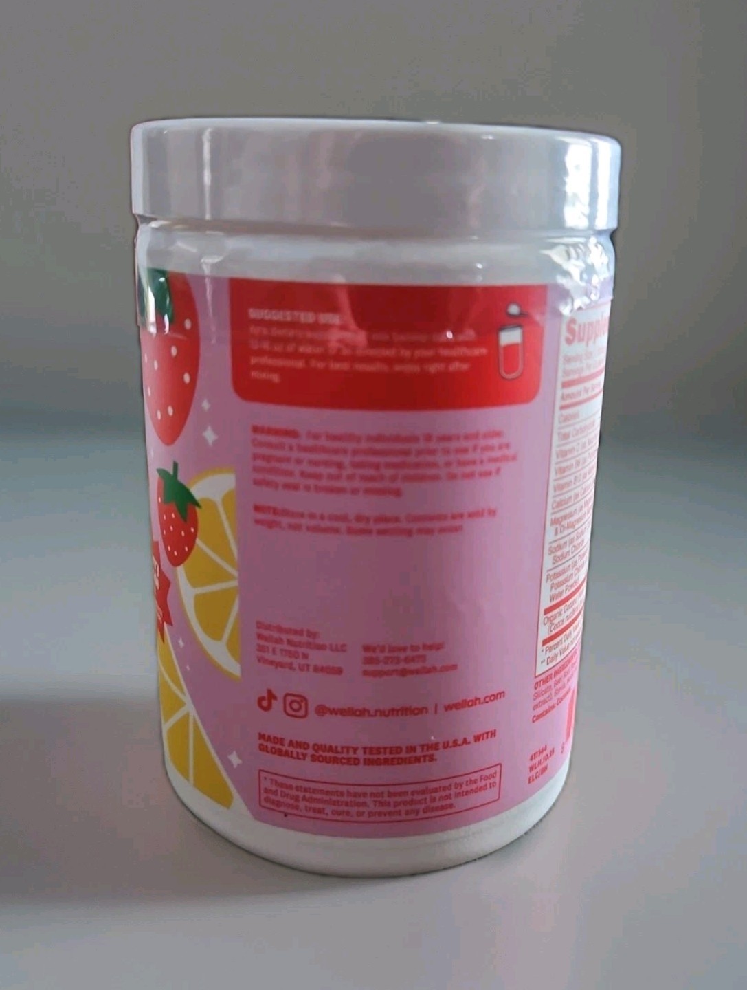 Wellah Electrolytes Powder (Strawberry Lemonade) 50 Servings – Hydration Drink