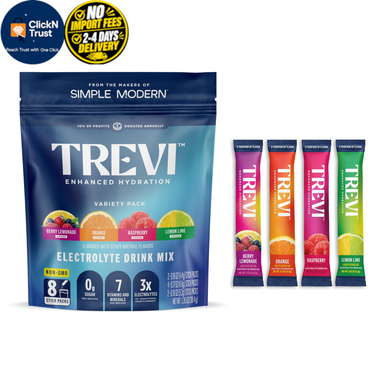 TREVI Electrolytes Powder Packets, Sugar Free Hydration, Classic 8 8 Servings