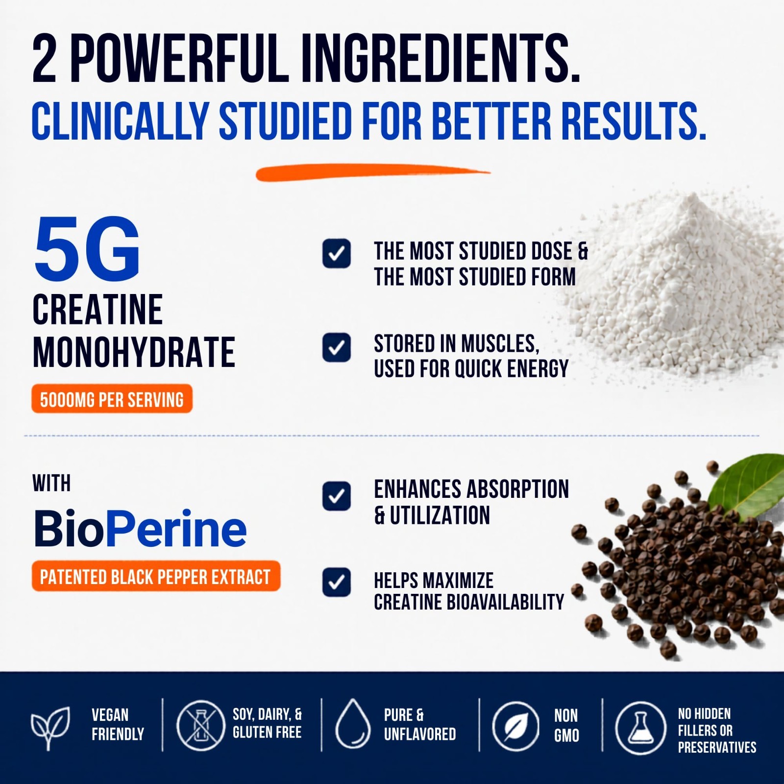 Creatine Monohydrate Powder with BioPerine – Supports Strength & Muscle Recovery