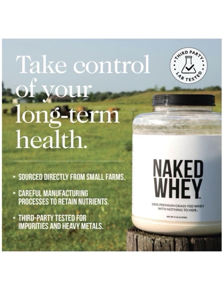 Naked Nutrition Grass-Fed Whey Protein Powder Unflavored GMO Free 2 lb