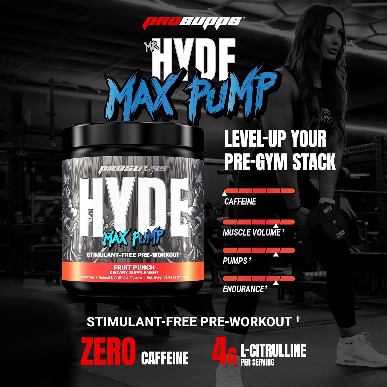 Maximize Performance with Mr. Hyde Max Pump – Stim-Free Pre-Workout, 20 Servings