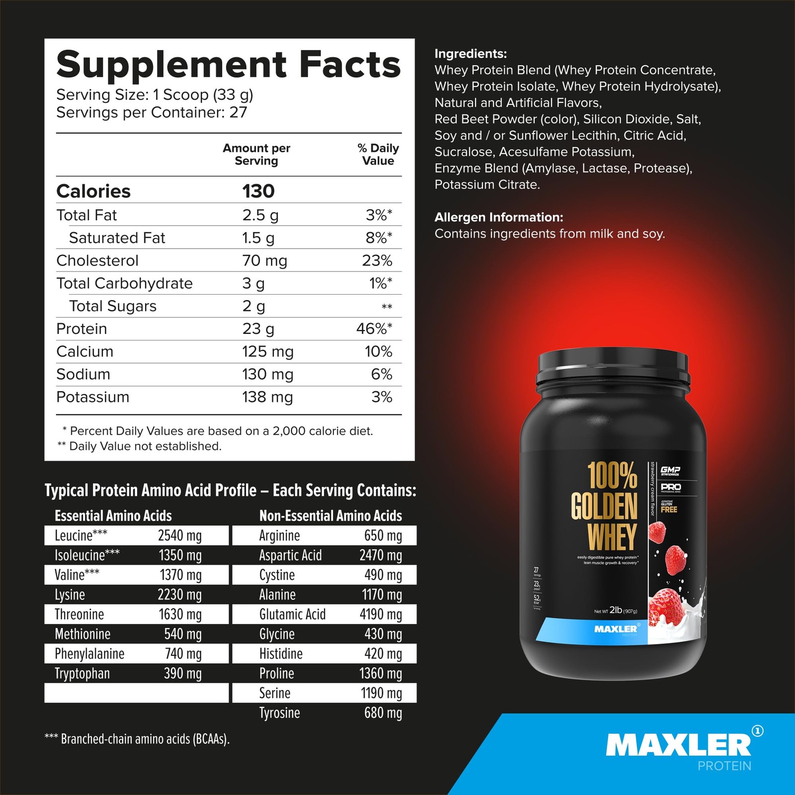 100% Golden Whey Protein – 23g of Whey Protein Powder per Serving – Pre, Post &