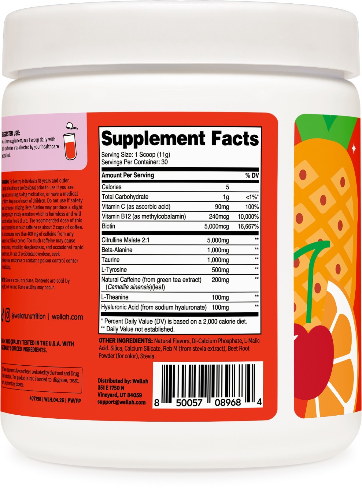 Wellah Get-Going Pre-Workout Drink Mix (Fruit Punch) – 200mg Natural Caffeine