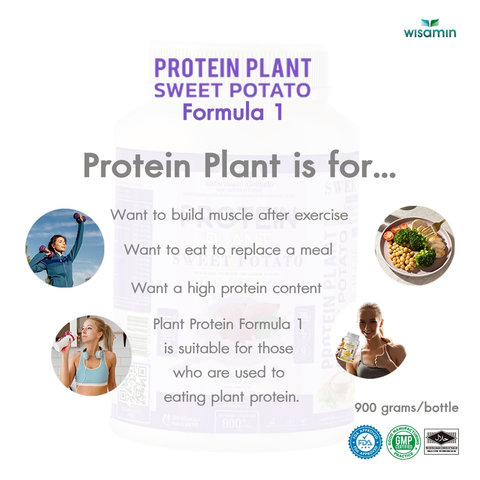 WISAMIN Plant Protein Sweet Potato Flavor 900g | 28g Protein, Organic, Non GMO