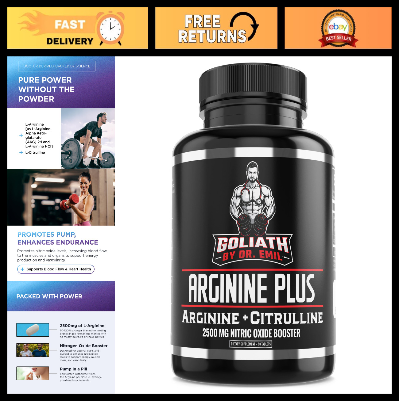 High Dose L-Arginine & L-Citrulline Malate 2500mg – Nitric Oxide Booster for End