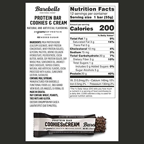 Barebells Protein Bars Cookies & Cream – 12 Count, 1.9oz Bars – Protein Snack…
