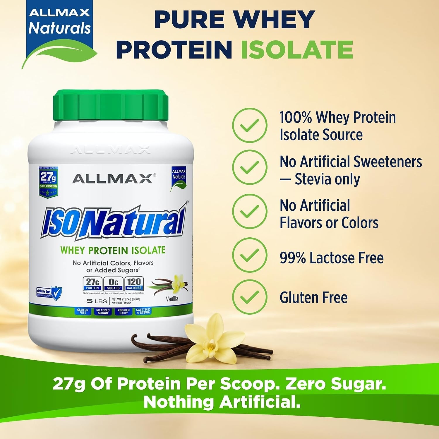 ISONatural™ Whey Protein Isolate – Vanilla – 5 lbs (2.27 kg) – Exp 9/2027
