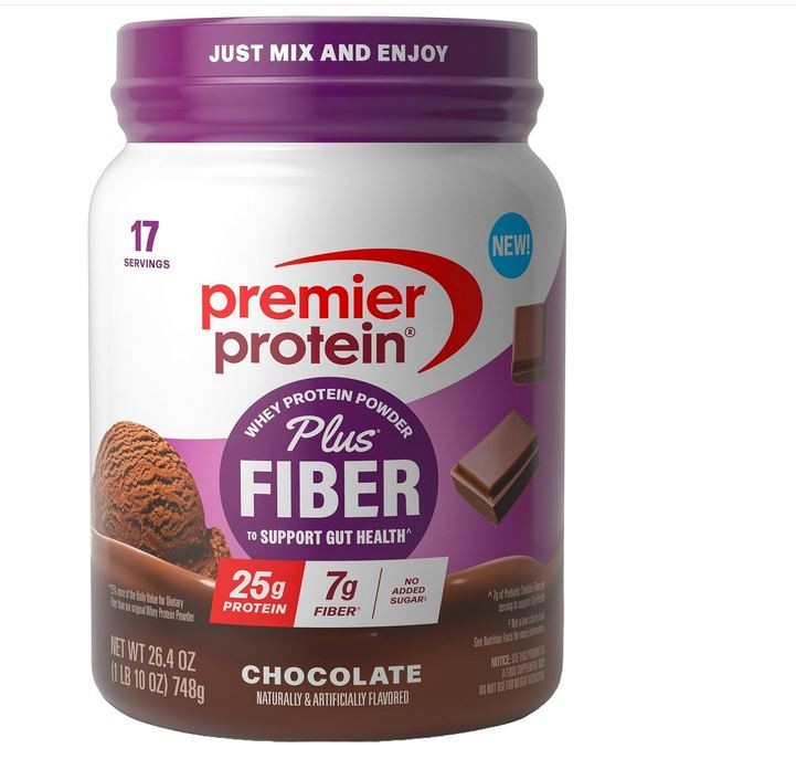Premier Protein Powder Plus Fiber, Chocolate 17 Servings