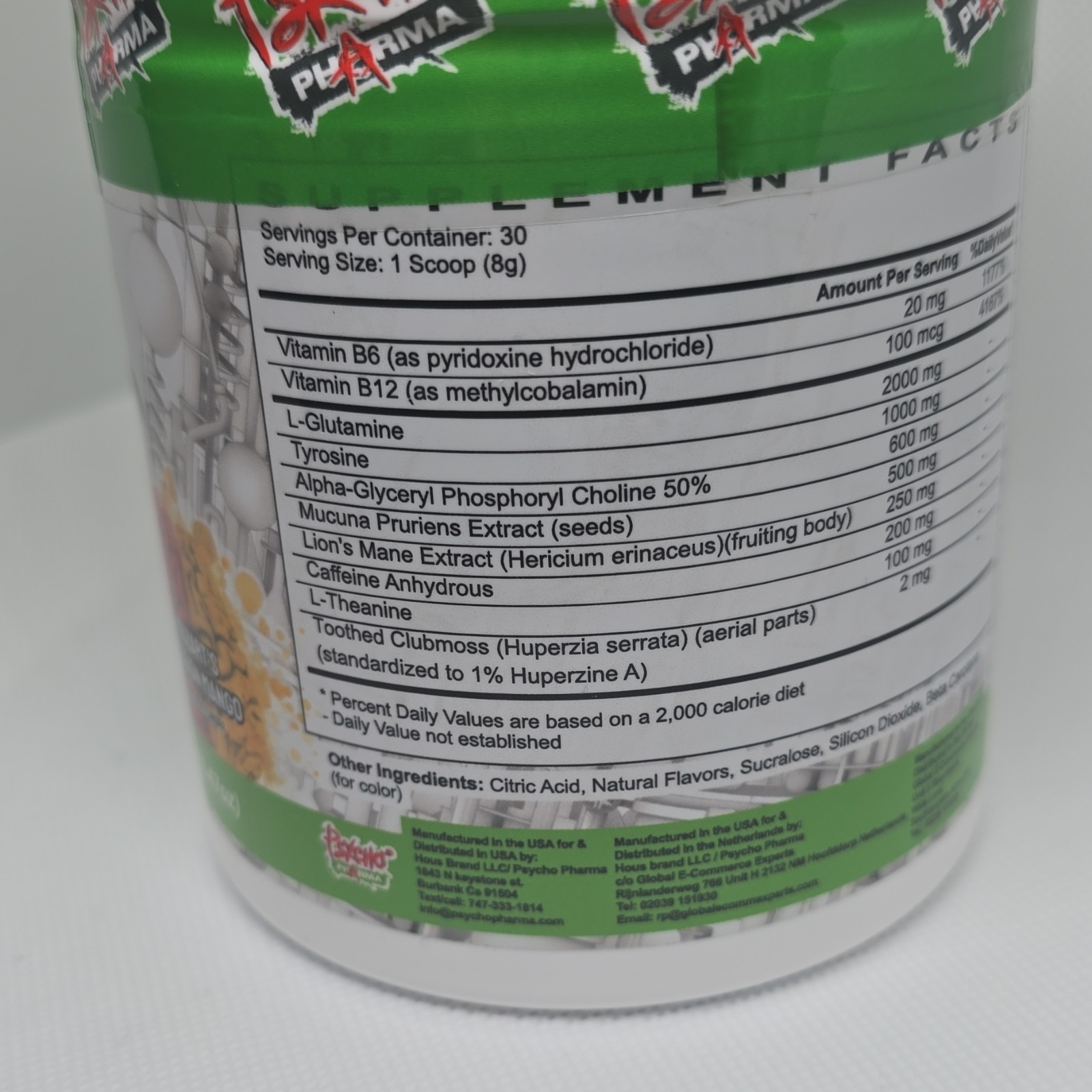 Psycho Pharma Nootropic Powder Mozart’s Passion Mango B6 B12 Tyrosine 240g