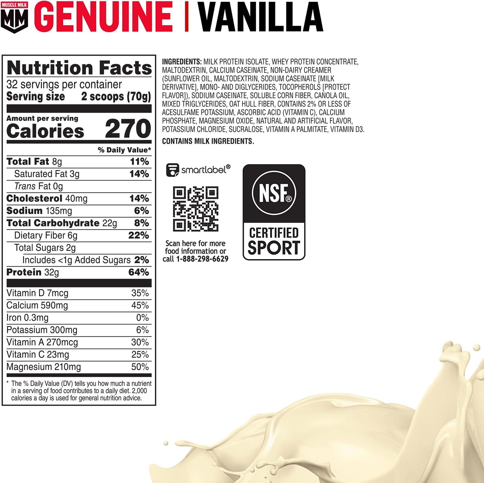 Protein Powder Muscle Milk Genuine Vanilla Creme 32g 4.94 Pound 56931 Servings
