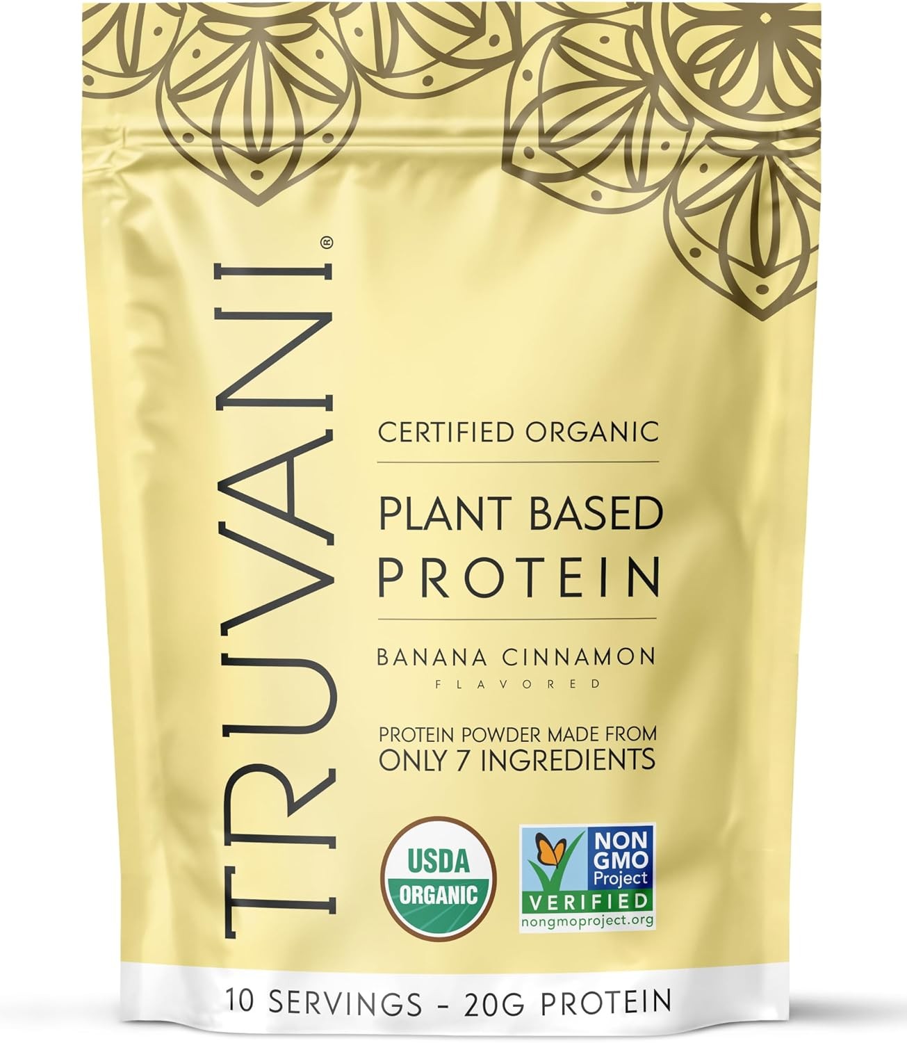 Truvani Organic Plant Based Protein Powder | Banana Cinnamon | 10 Servings | Ve