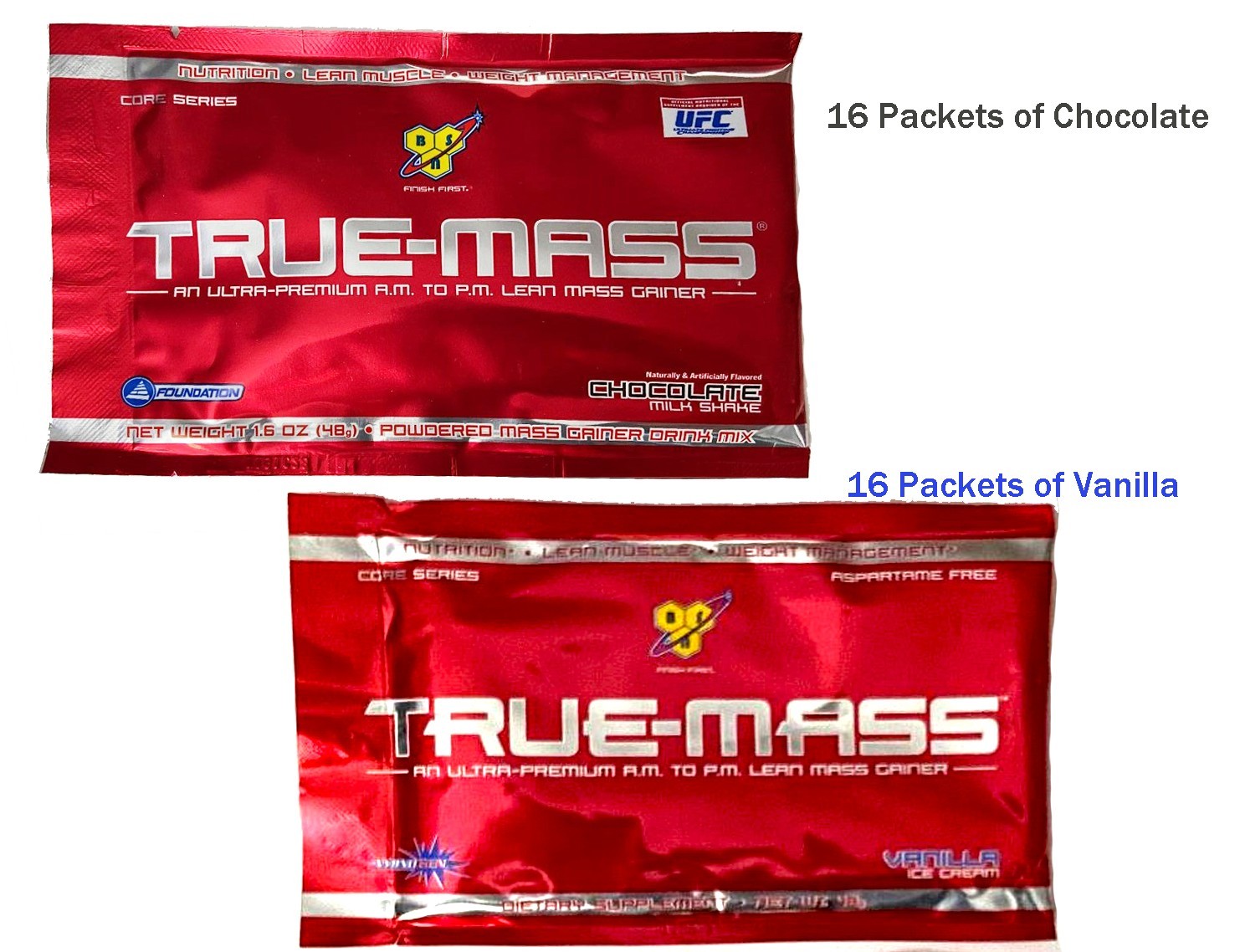 BSN True-Mass, Ultra Premium Protein/Carb Matrix, (16 Vanilla + 16 Choc. PKTS)