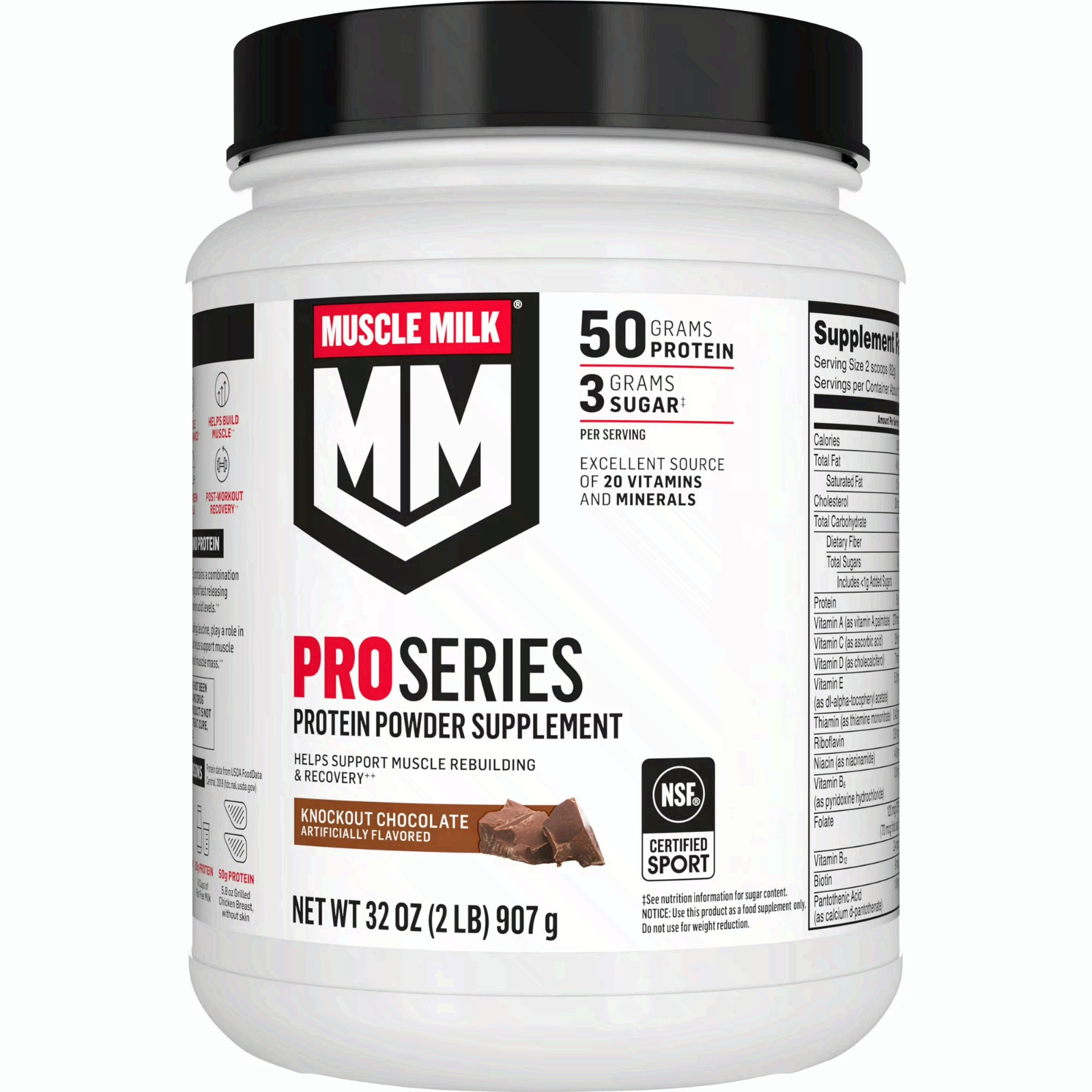 2P Muscle Milk Pro Series Protein Powder Supplement, Knockout Chocolate, 2 Pound