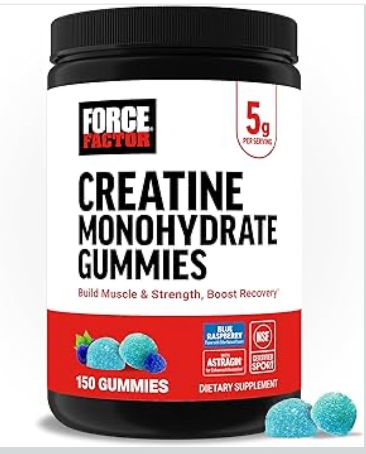 Force Factor Creatine Monohydrate Gummies Blue Raspberry 150ct 5g NSF Sport