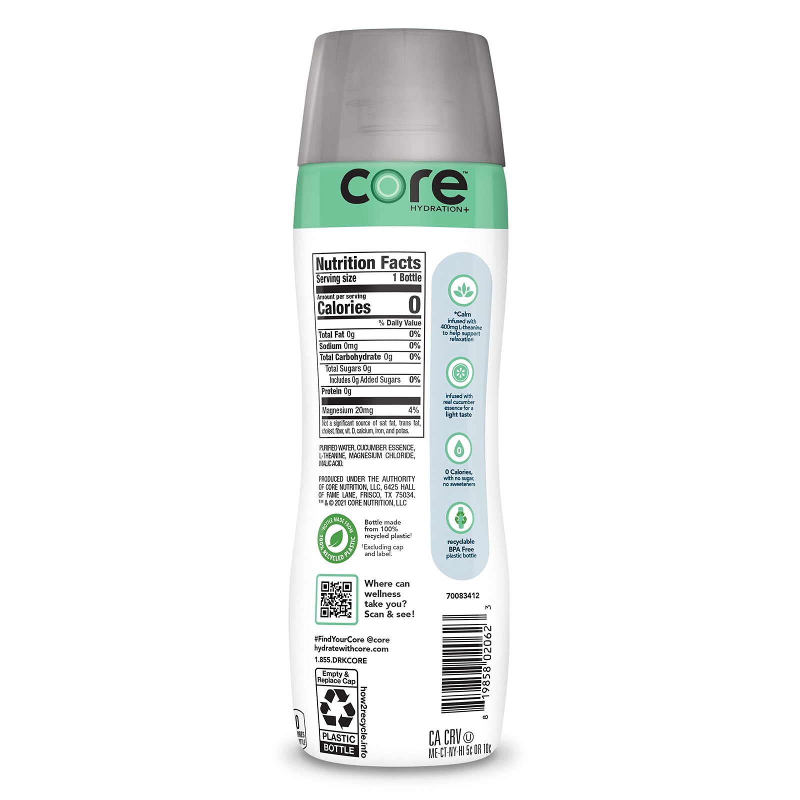 Core Hydration Calm 23.9 Fl Oz Pack of 12 Cucumber Essence Zero Calories
