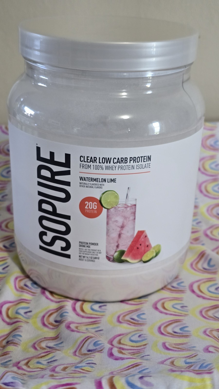 Isopure Clear Whey Isolate Protein 20g, Watermelon Lime, 16 Servings, 14.1oz