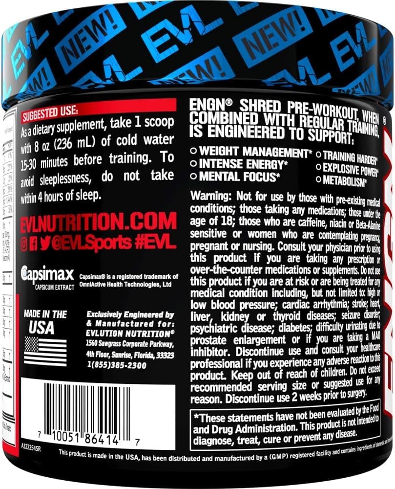 EVL Nutrition – ENGN Shred – Energy – Preworkout (30 Servings) ***CLUMPY***