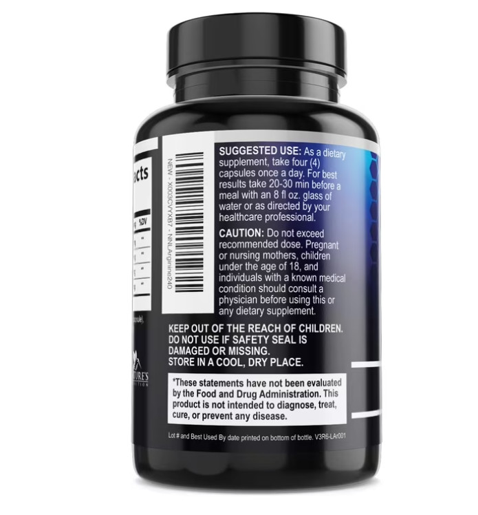 Nitric Oxide Booster 3000mg L-Arginine 3X Extra Strength Capsules