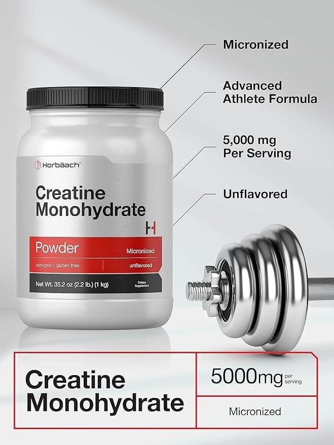 Horbäach Creatine Monohydrate Powder | 2.2lbs (35.2 oz) | HPLC Purity Tested |