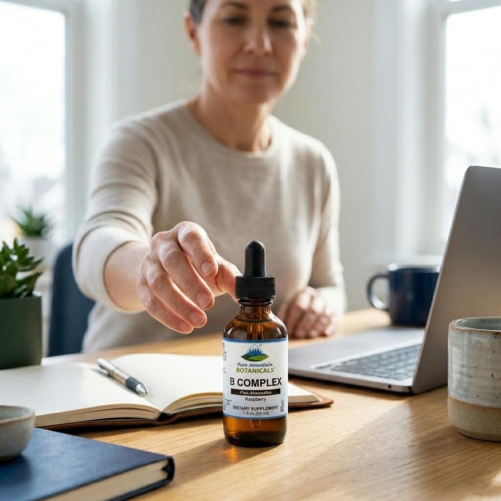 Pure Mountain Botanicals Liquid Vitamin B Complex – B12 B6 Drops – Raspberry