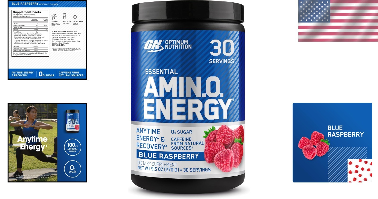 Keto-Friendly Amino Energy Powder with Green Tea & BCAAs – Blue Raspberry Flavor