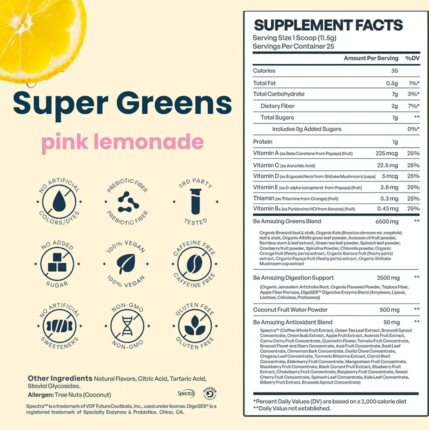 BE Amazing SUPER GREENS Powder 11 oz ( 25 Serv ) Natural Pink Lemonade 10/26
