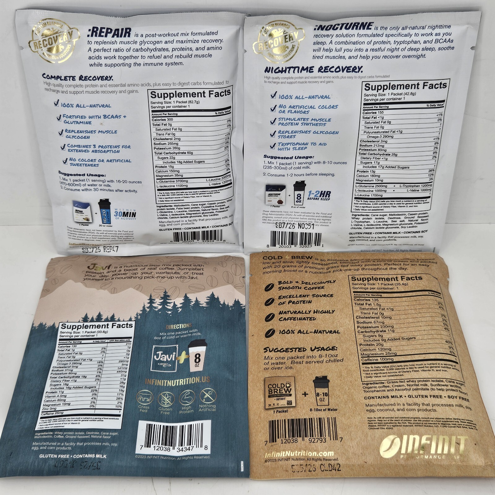 Lot Of Infinit Nutrition Packets Repair Nocturne Java Coffee 4 Packets Total