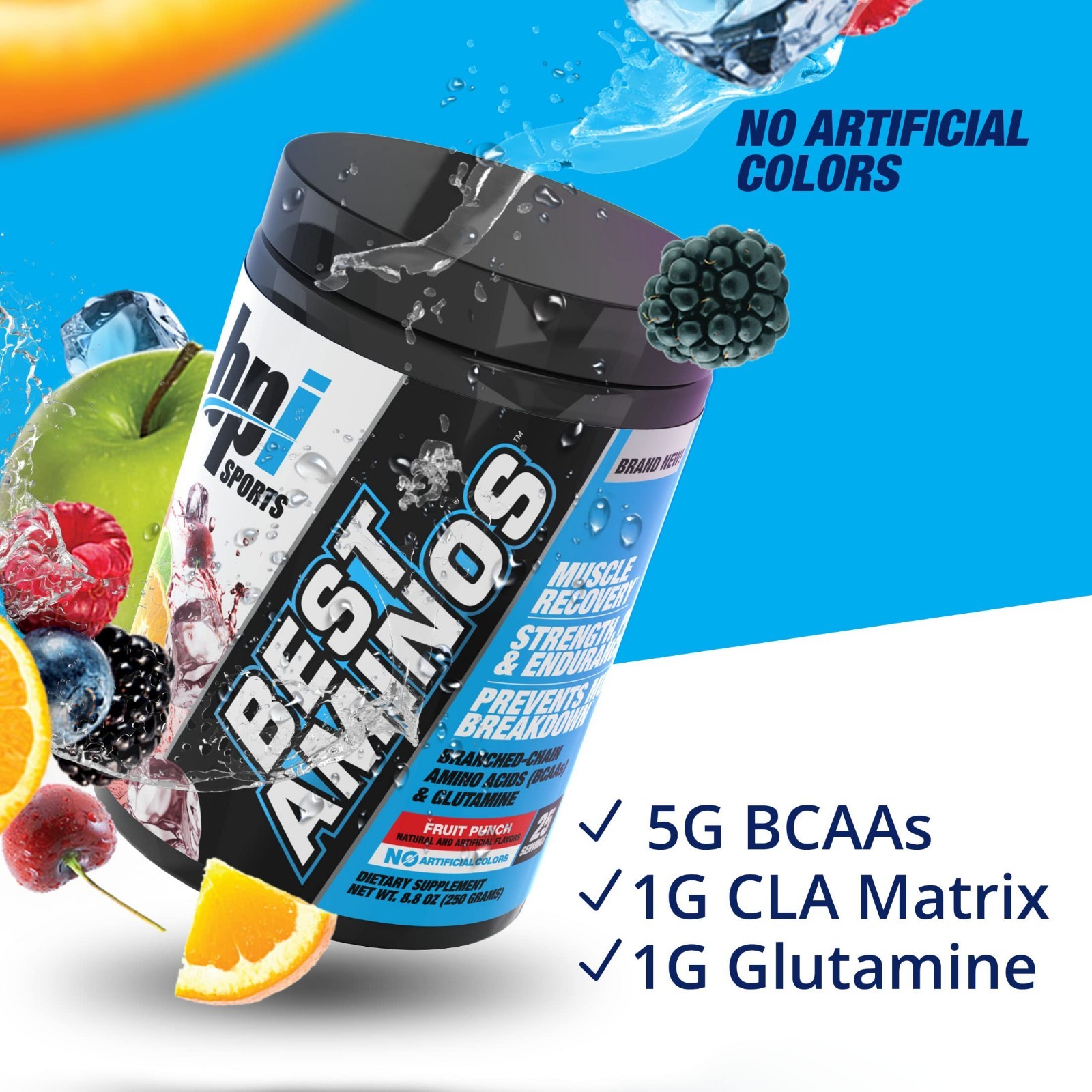 BCAA Amino Acid Powder for Post Workout Recovery & Hydration – Fruit Punch, 125