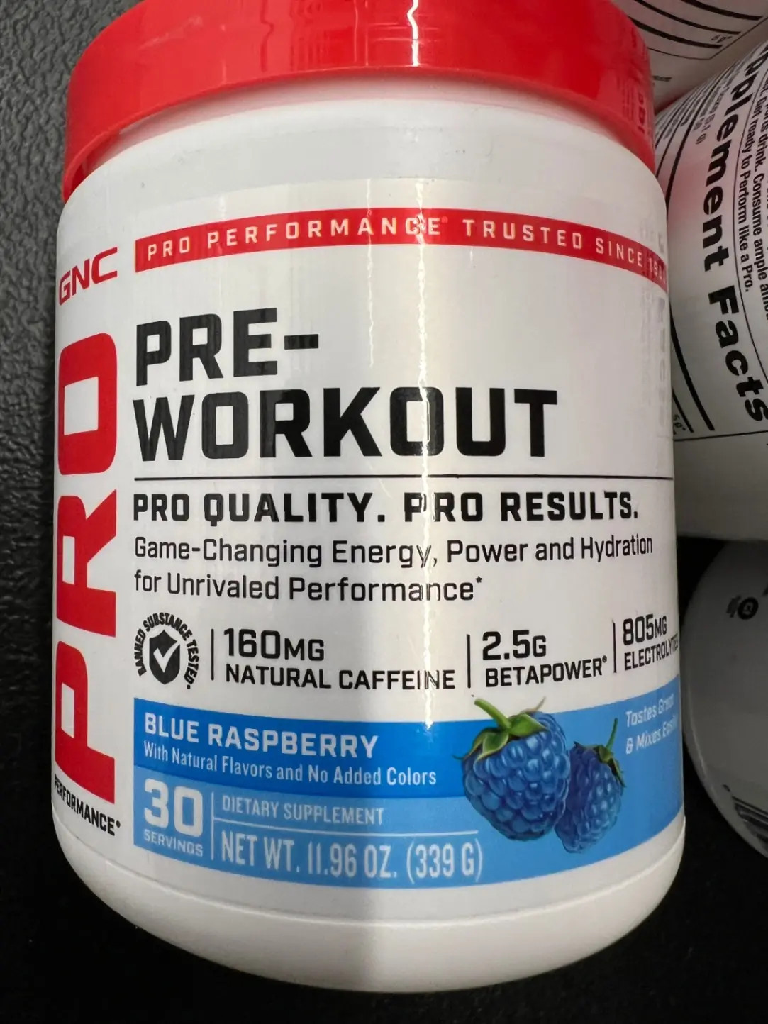 GNC Pro Pre-Workout Blue Raspberry 30 Servings Natural Caffeine 160mg Hydration