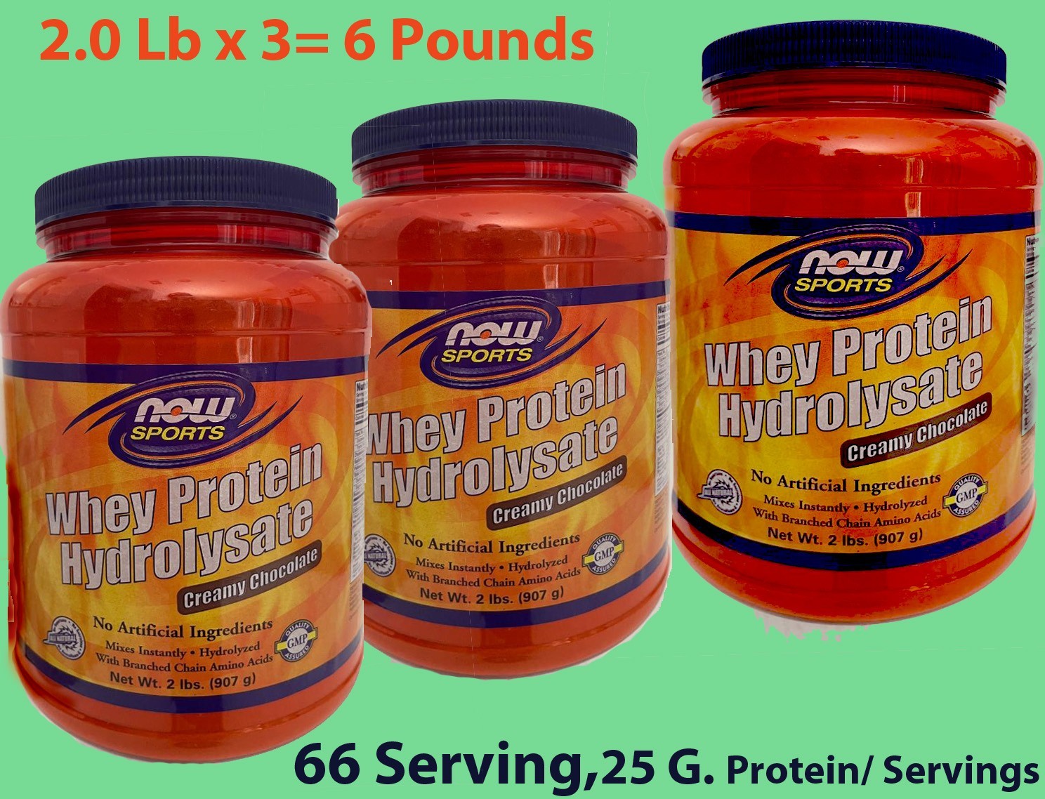 3 X 2 Lbs Whey Protein Hydrolysate C. Chocolate flavor 25 G.Protein, 66 Servings