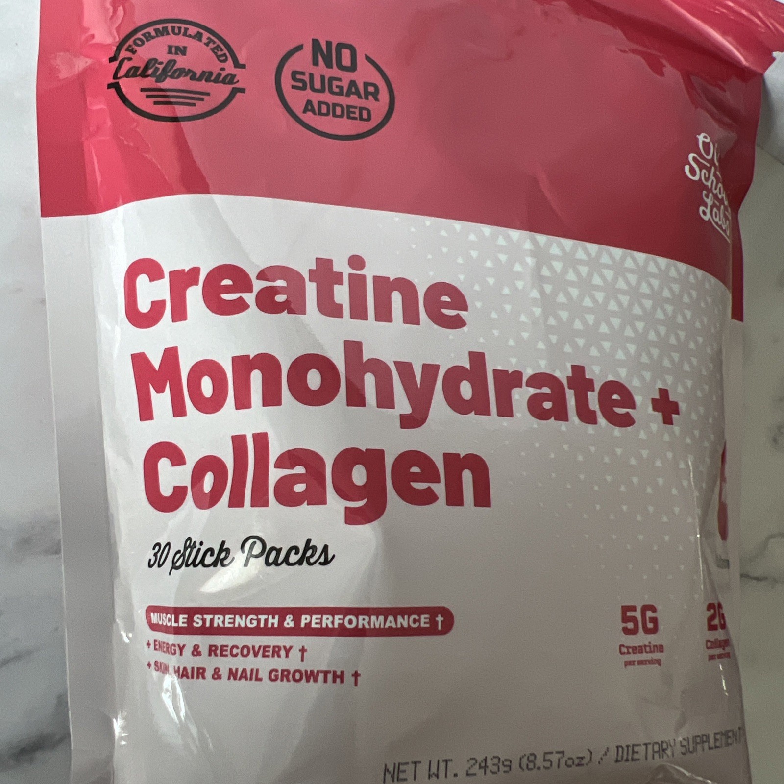Old School Labs Creatine Monohydrate Collagen Made For Women 30 Stick Packs No