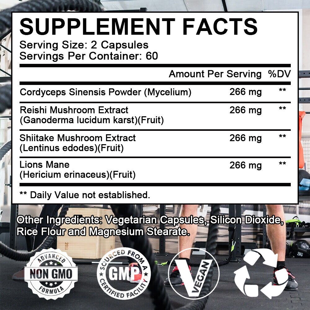 10x Mushroom Complex Supplement, Lions Mane, Reishi, Shiitake, Immune Capsule