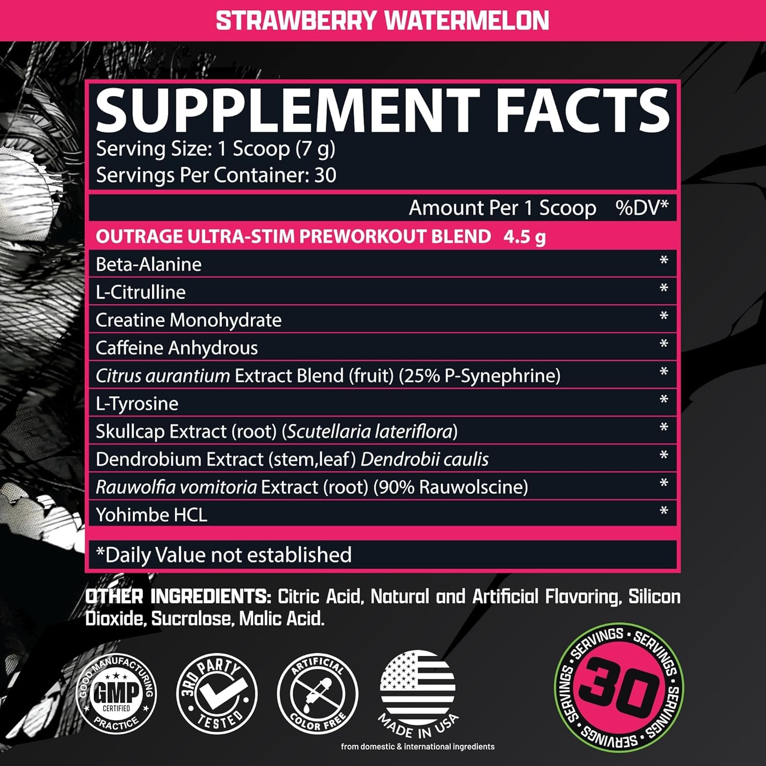 Nutrex OUTRAGE Pre-Workout Powder High Stimulant Pump Focus Strength 30 Servings