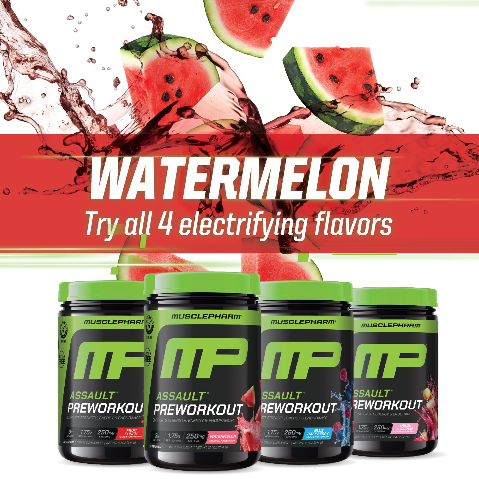 MusclePharm Assault Energy & Strength Pre Workout – 30 Servings, Watermelon