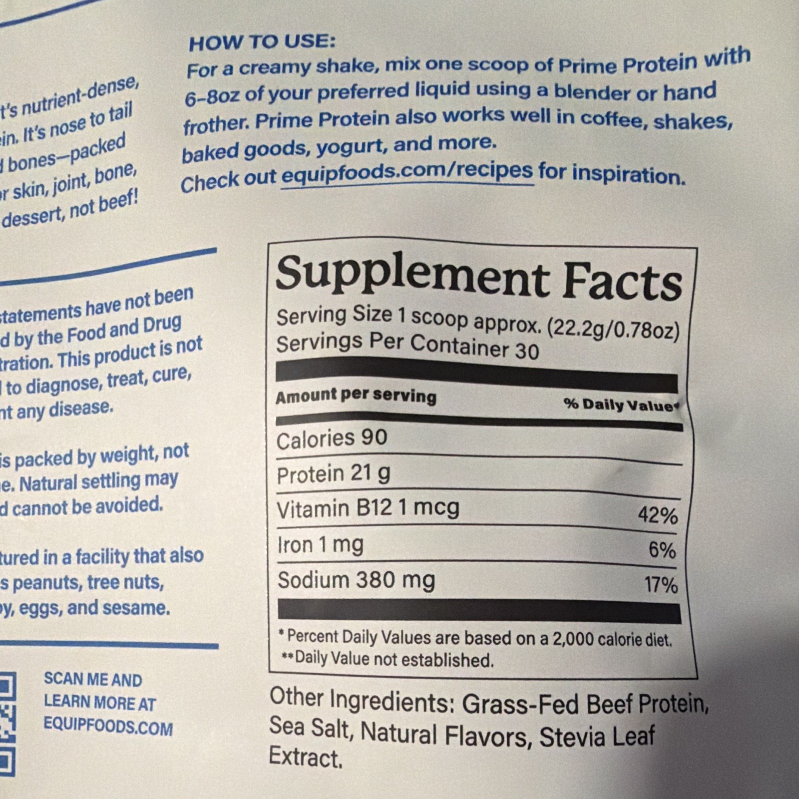 equip Prime Grass Fed Beef Protein Isolate Dairy-Free Salted Caramel 30 Sv