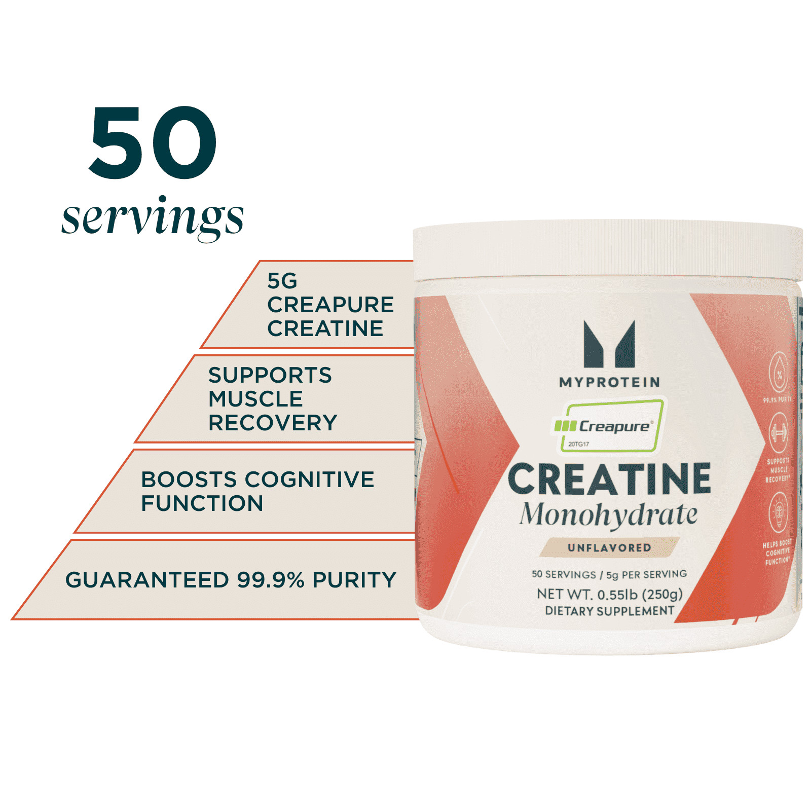 Creapure® Creatine Monohydrate Powder, Strength & Power Support, 0.55 Lb (50 Ser