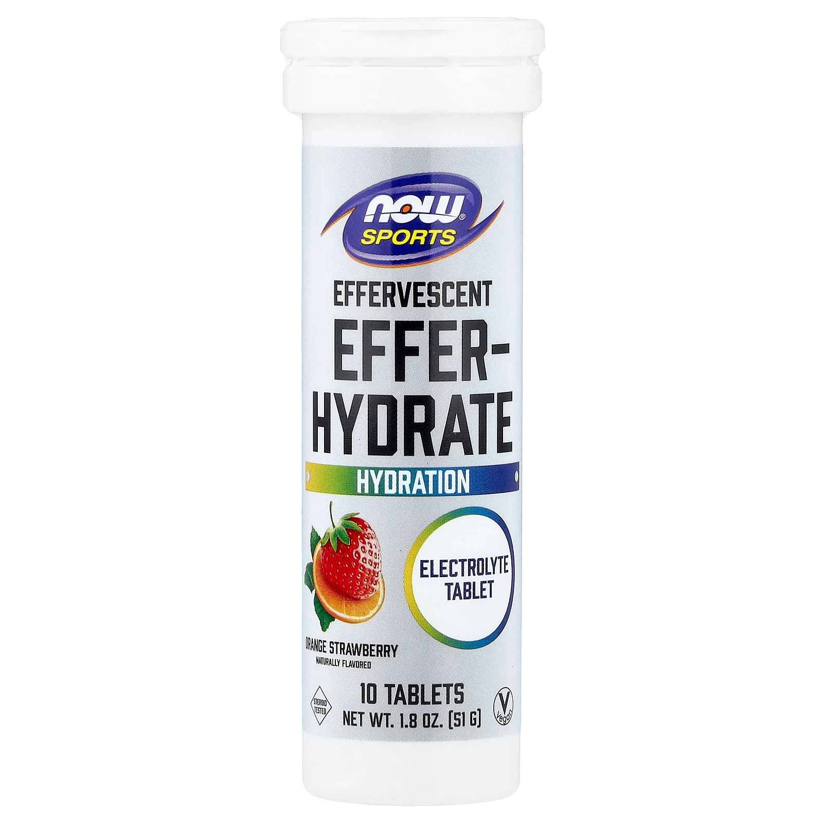 Sports, Effer-Hydrate Effervescent, Orange Strawberry, 10 Tablets, 1.8 oz (51 g)