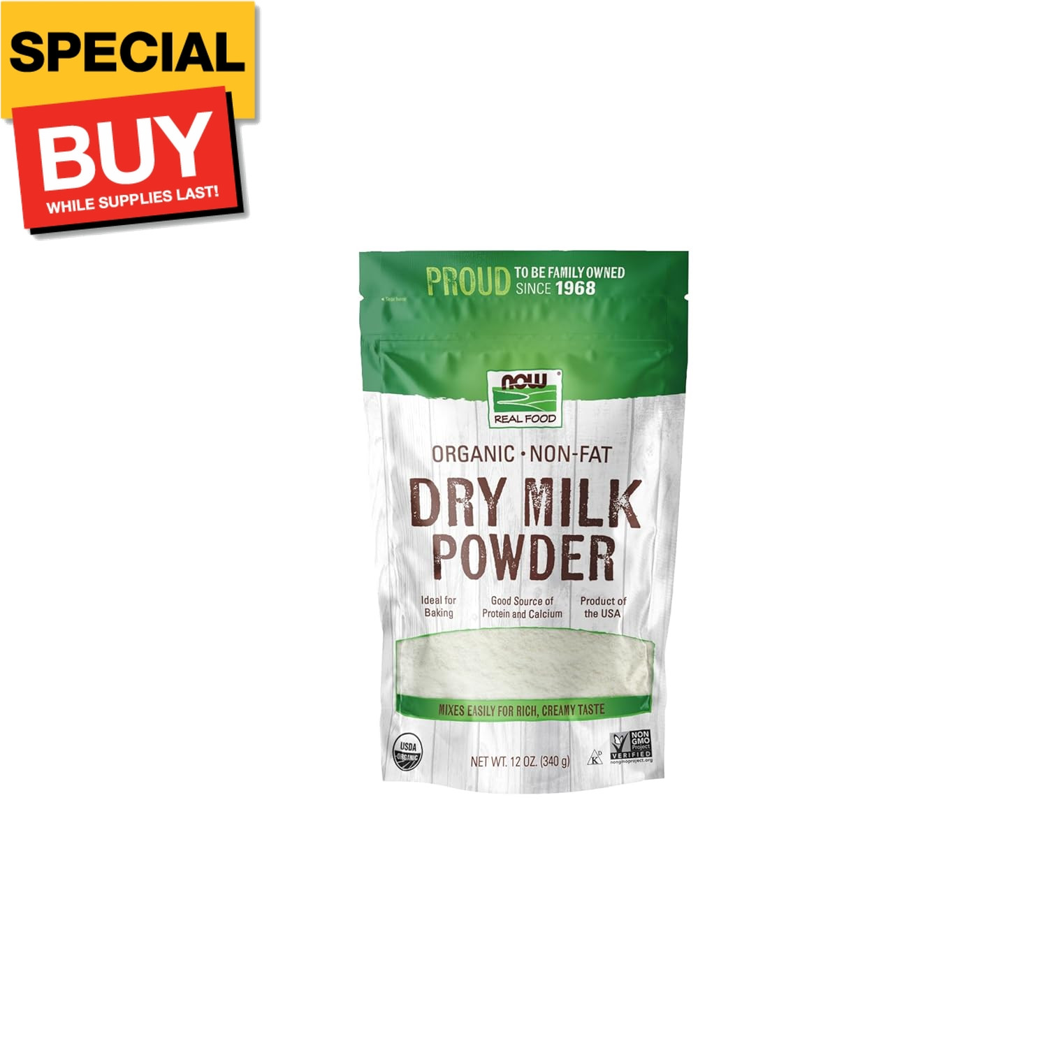 , Organic Non-Fat Dry Milk Powder with Protein and Calcium, Product of the USA,