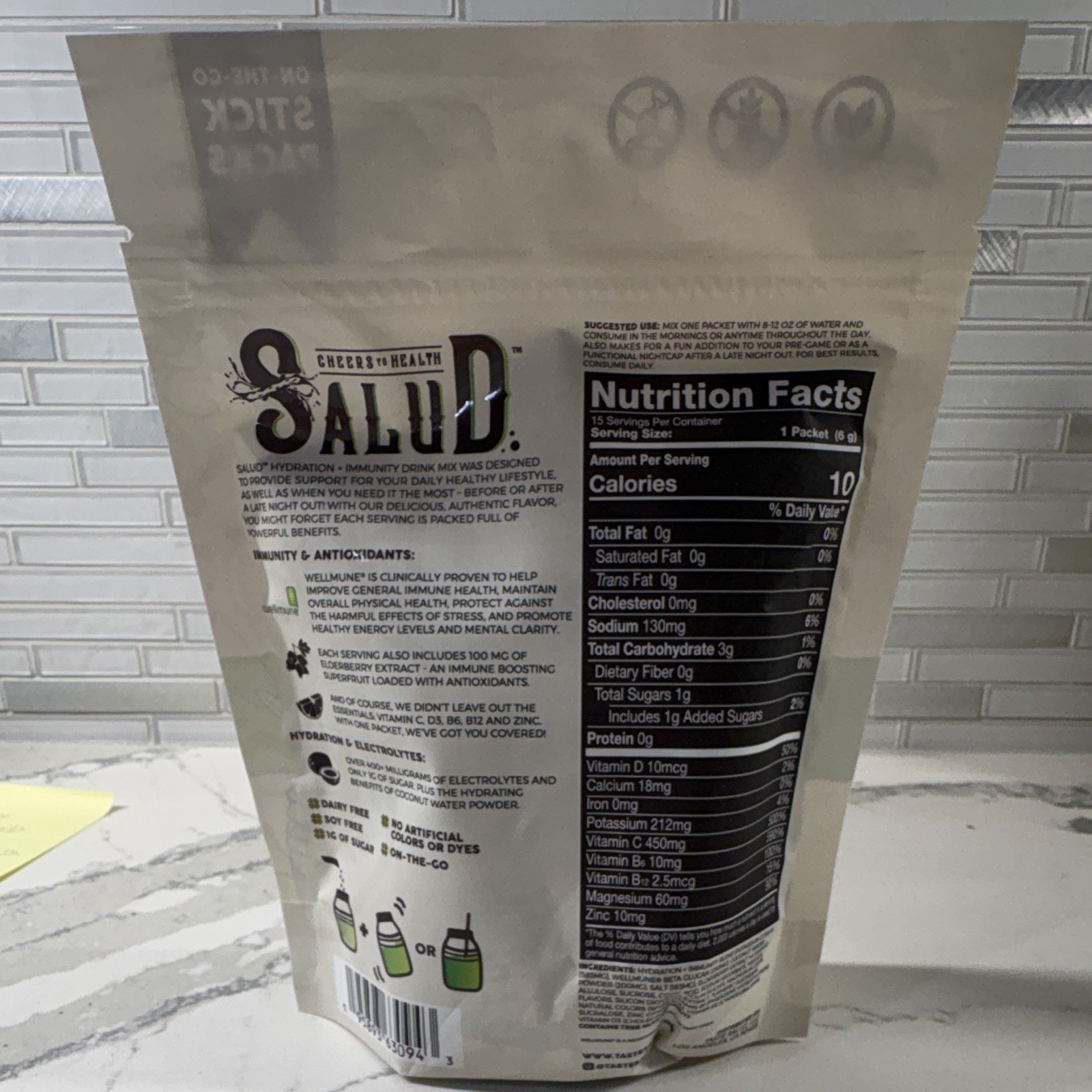 Salud Hydration + Immunity Electrolyte Drink Mix Pepino Limon 15 Serv Exp 11/27