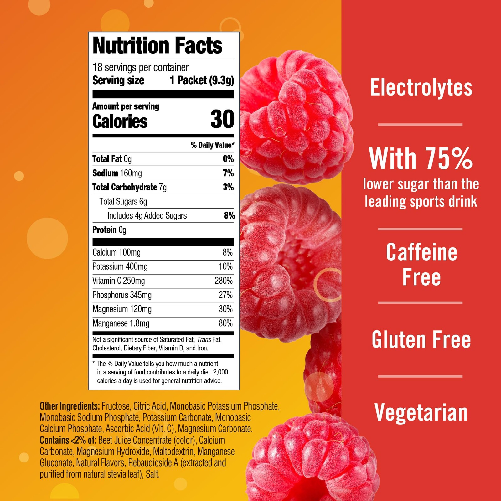 Emergen-C Hydration+ Sports Electrolyte 0.33 Ounce (Pack of 18), Raspberry