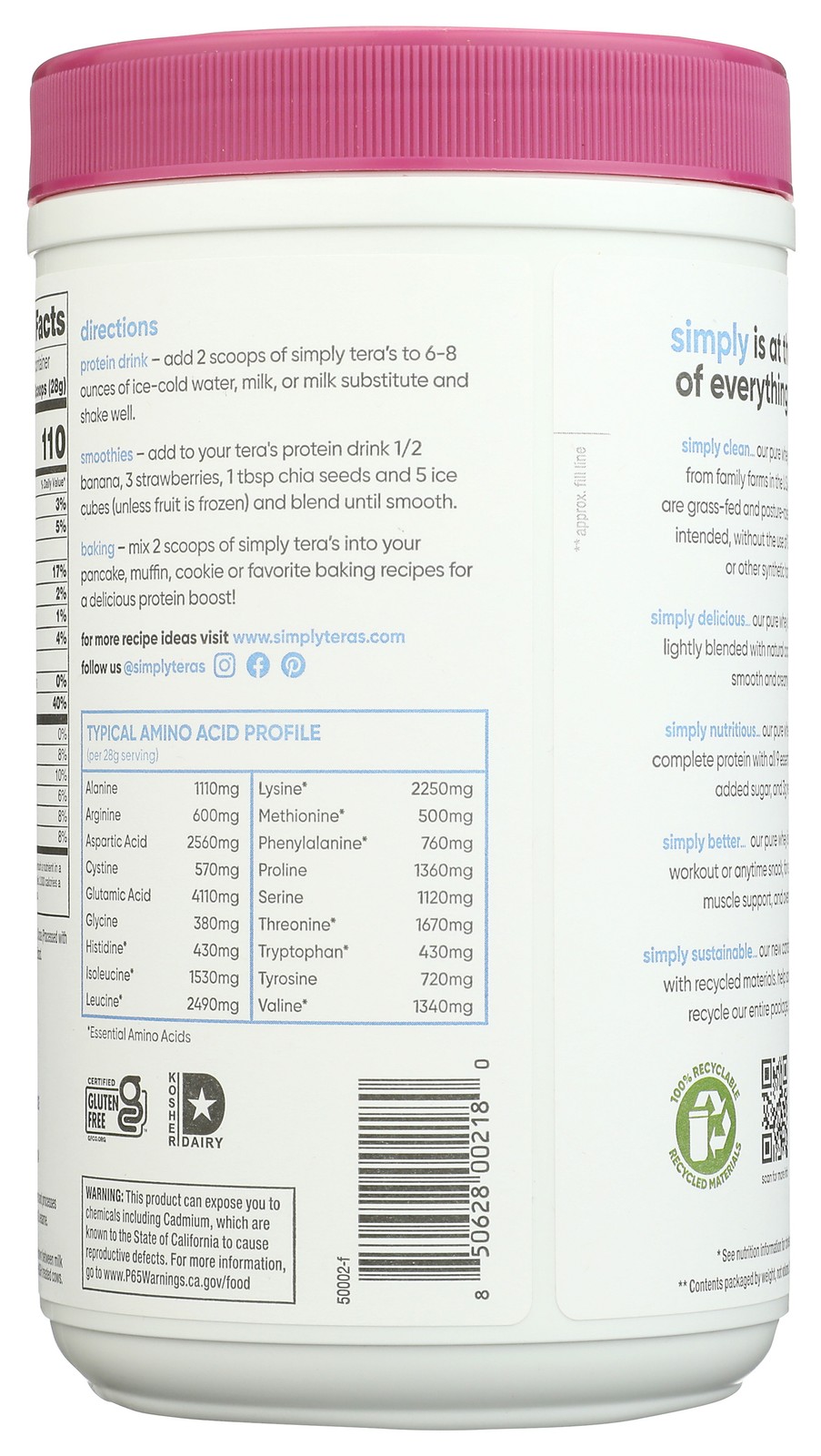Simply Tera’S Pure Whey Protein Powder Dark Chocolate 12 Oz 2 Pack