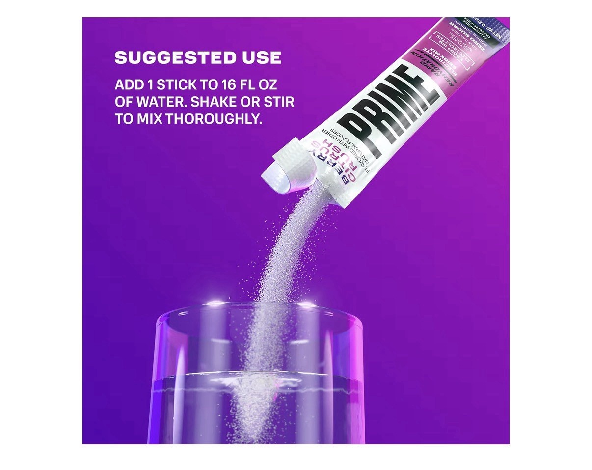 PRIME Electrolyte Hydration Powder Mix 16 Sticks Caffeine-Free Berry Citrus Rush